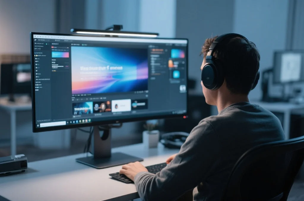 用户在桌面电脑上享受汇赢的沉浸式娱乐体验